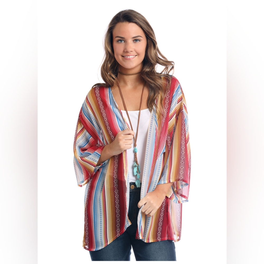 Panhandle Open Front Striped Kimono, Women's Size S/M